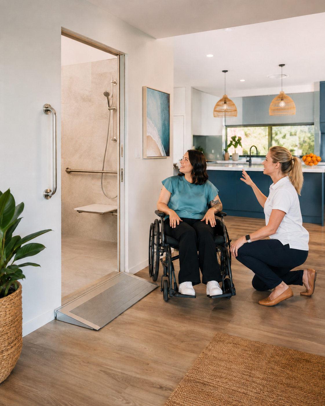 Support worker discussing accessible home modifications with a participant