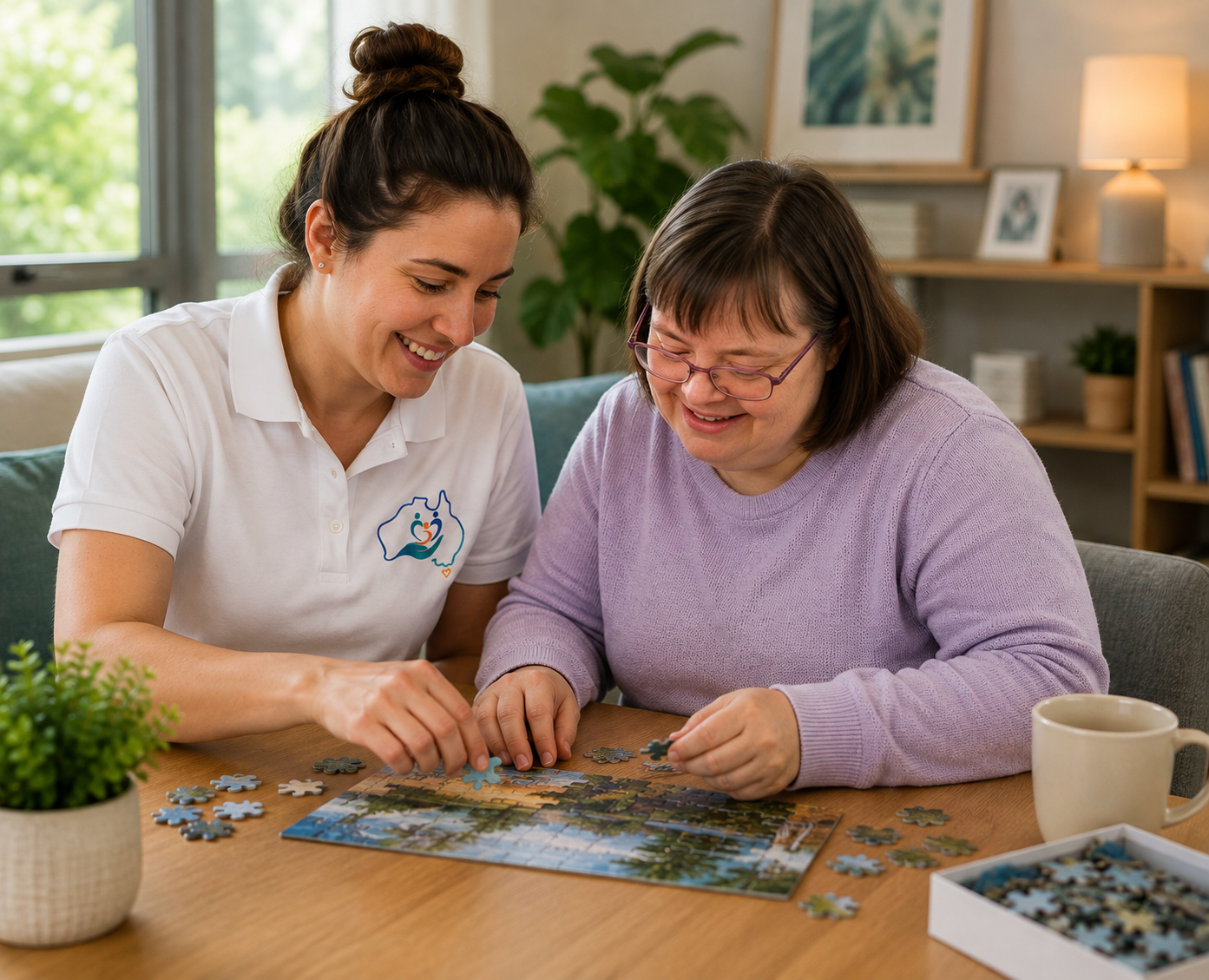 Harmony support worker assisting a participant to access the community